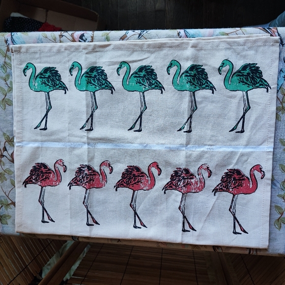 InHabit FLAMINGO Birds Thick Stiff MCM Throwback Towel Florida Estate Retro - Picture 5 of 7
